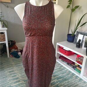 Floral Sleeveless Dress - Maroon w/speckles